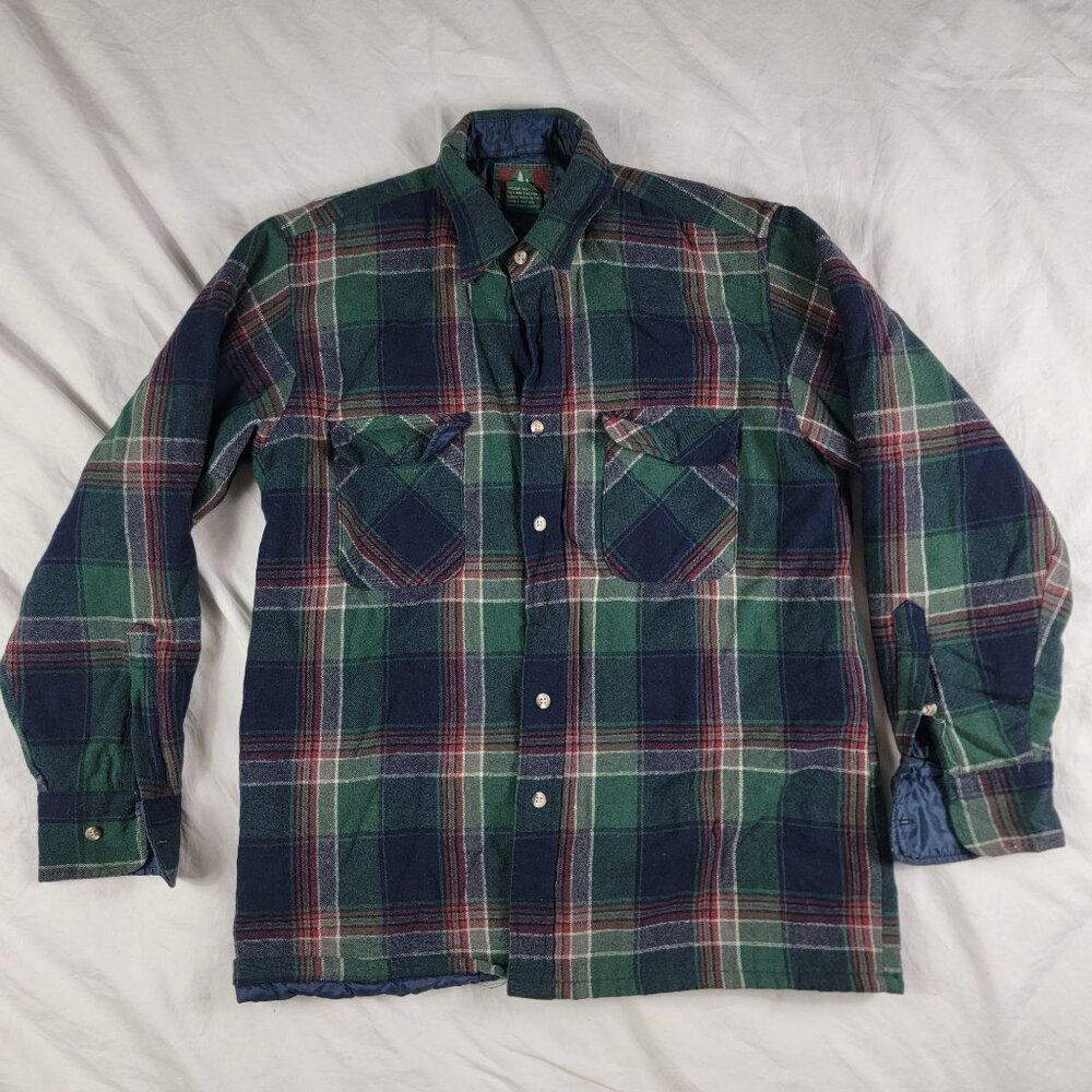High Sierra By Mervyns Mens Medium Blue Green Flannel Shirt Winter Warm Casual
